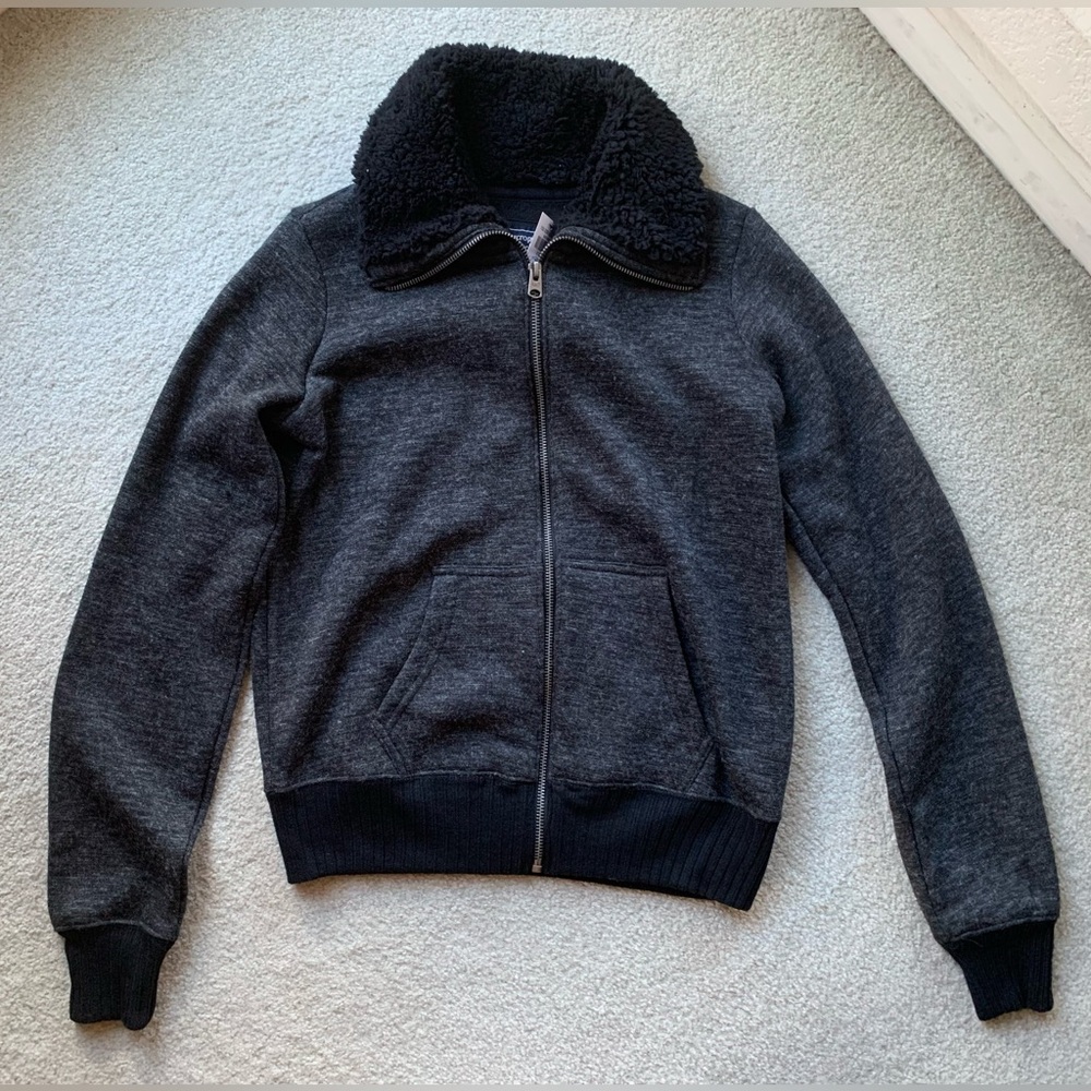 ABERCROMBIE & FITCH Zip-Up Knit Sweater Bomber Jacket XS Grey Women NEW